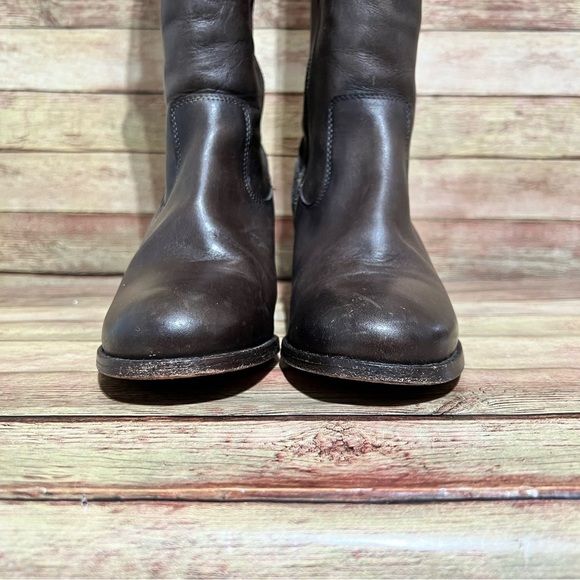 Frye Brown Leather Malorie Tall Heeled Boots - Picture 9 of 11